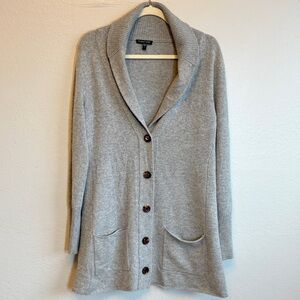 Eileen Fisher Cashmere Merino Wool Blend Cardigan Minimalist Grey Size L